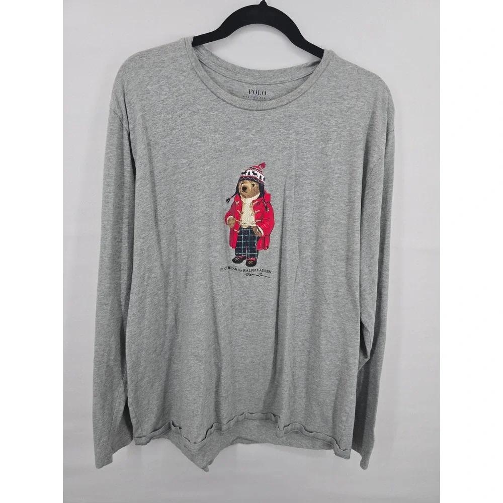 Polo Ralph Lauren Mens Polo Bear‎ Long Sleeve T-Shirt Heather Grey XL